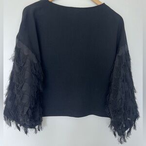 Cool black top with sheer fringe sleeves